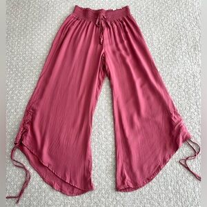 New! REWASH Pink Wide Leg Palazzo Pants Cinched Lace Up Crop Leg Size L